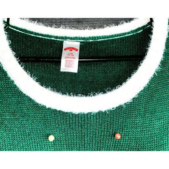 Holiday Time Ugly Sweater Womens Large Green Christmas Holiday French Bulldog - Picture 6 of 10